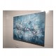 Quadro pintado a mão arvore e passarinhos fundo azul medida 60x80