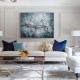 Quadro pintado a mão arvore e passarinhos fundo azul medida 60x80