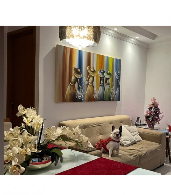 Quadro pintado a mão tema floristas, camponesas  80x150