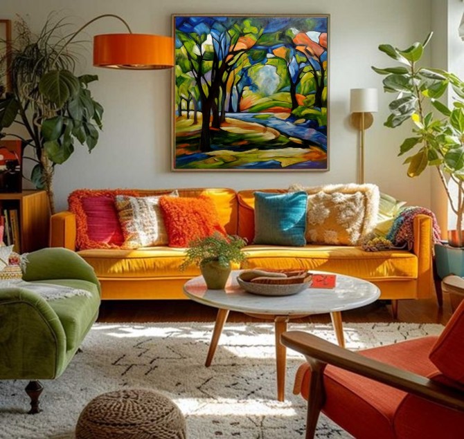 Quadro decorativo pintado a mão arvore  medida 80x80