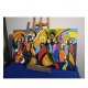 Quadro Santa ceia pintada a mão colorida modelo curvas  medida 70x130 