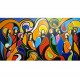 Quadro Santa ceia pintada a mão colorida modelo curvas  medida 70x130 