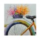 Quadro decorativo pintado a mão tema bicicleta e flores estilo moderno 5a, 80x80 