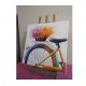 Quadro decorativo pintado a mão tema bicicleta e flores estilo moderno 5a, 80x80 