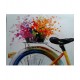 Quadro decorativo pintado a mão tema bicicleta e flores estilo moderno 5a, 50x50