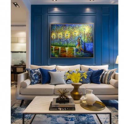 Quadro decorativo pintado a mão paisagem noturna casal 70x100