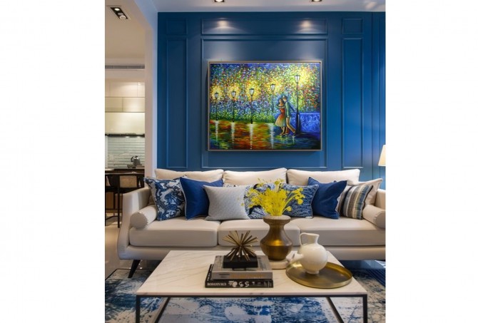 Quadro decorativo pintado a mão paisagem noturna casal 70x100