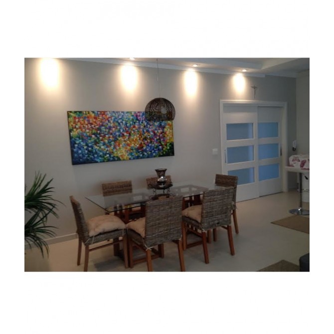 Quadro abstrato multicolorido pintado a mão 80x200 