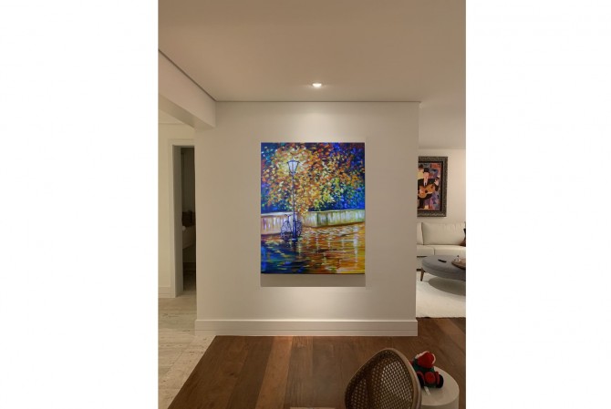 Quadro decorativo pintado a mão arvore e bicicleta medida 90x70