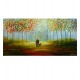 Quadro paisagem com casal e cão pintado a mão 60x120 