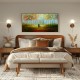 Quadro paisagem com casal e cão pintado a mão 60x120 