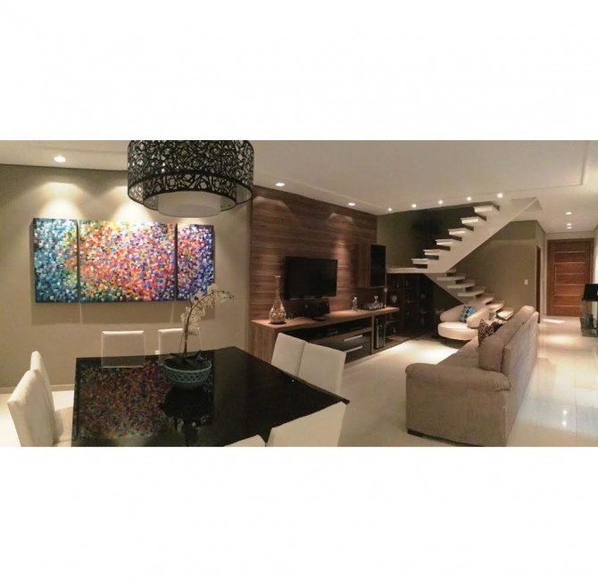 Quadros abstratos multicoloridos pintado a mão para composição medida total 100x220 