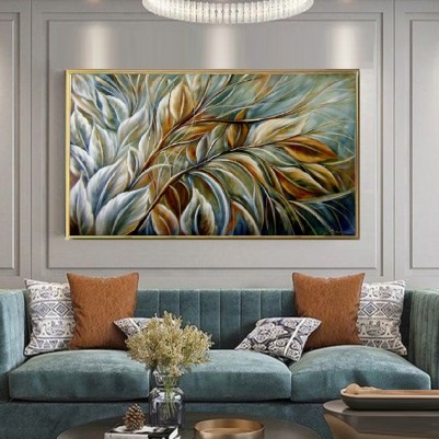 Quadro decorativo folhas abstrato medida 70x120 