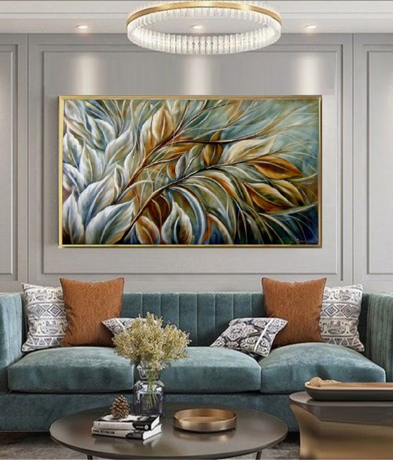 Quadro decorativo folhas abstrato medida 70x120 