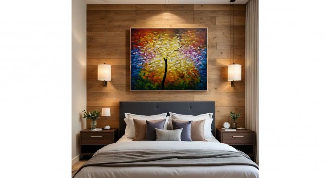 Quadro pintado a mão arvore estilo moderno medida 60x80 