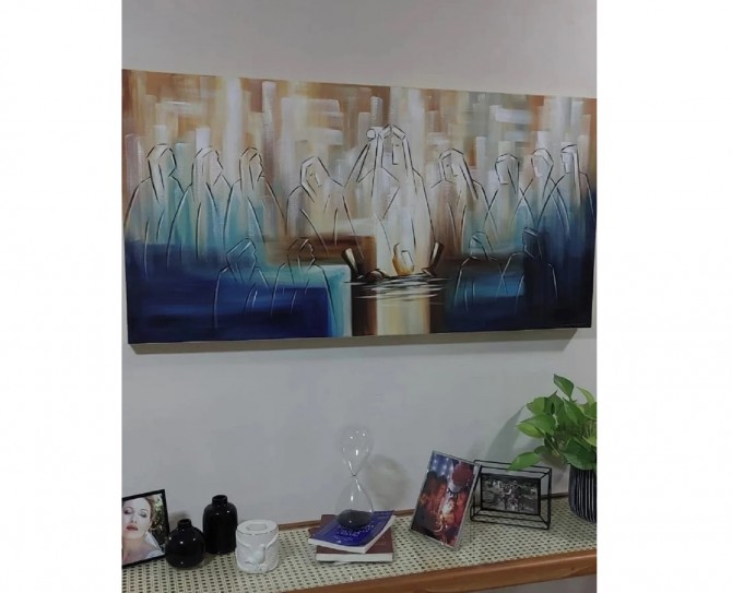 Quadro santa ceia fundo abstrato colorido 2b cor b medida  60x130 