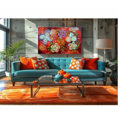 Quadro decorativo abstrato com flores estilizadas medida 60x100 