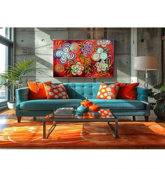 Quadro decorativo abstrato com flores estilizadas medida 60x100 