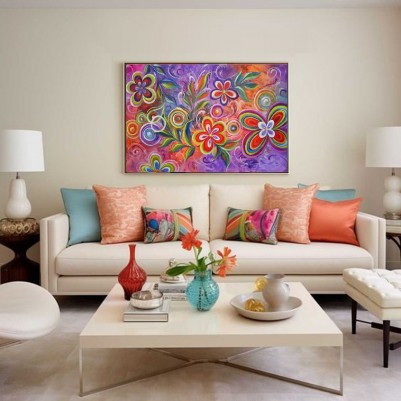 Quadro decorativo abstrato com flores estilizadas medida 70x100 