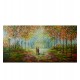 Quadro paisagem com casal e gatinhos pintado a mão 60x120 