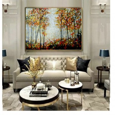 Quadro decorativo pintado a mão paisagem abstrato arvores 90x120 