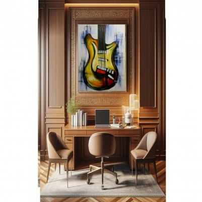 Quadro pintado a mão instrumentos musicais medida 50x70 