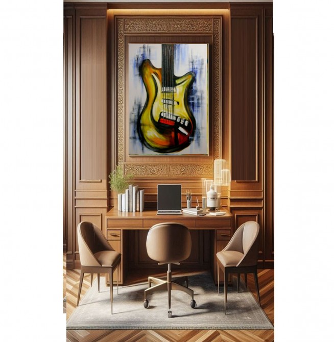 Quadro pintado a mão instrumentos musicais medida 50x70 