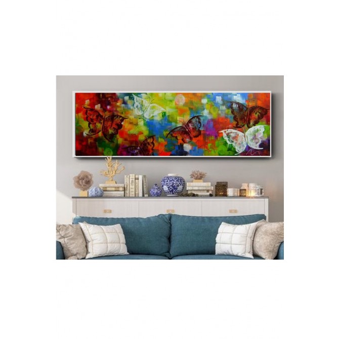  Quadro decorativo pintado a mão borboletas 40x120 