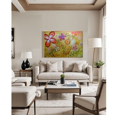 Quadro decorativo abstrato com flores estilizadas medida 100x150
