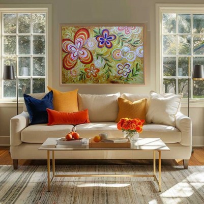 Quadro decorativo abstrato com flores estilizadas medida 70x100 