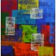 Quadro abstrato multicolorido pintado a mão geométricos espatulado 30x30