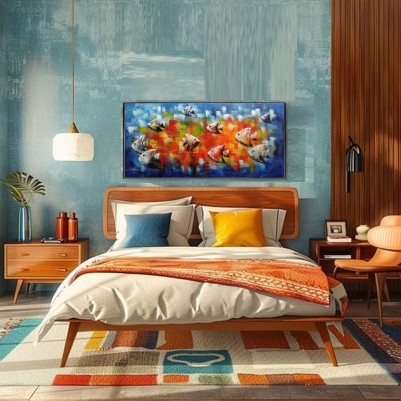 Quadro decorativo pintado a mão peixes 1A medida 50x100 