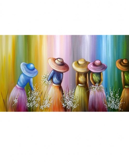 Quadro pintado a mão tema floristas, camponesas  70x120 