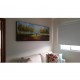 Quadro paisagem com casal e cão pintado a mão 70x170