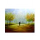 Quadro paisagem com casal e cão pintado a mão 70x170