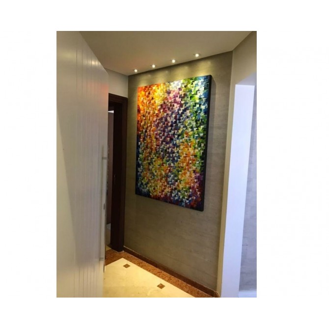 Quadro abstrato multicolorido pintado a mão, vertical , original,100x140 