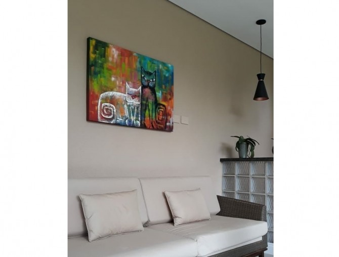 Quadro decorativo pintado a mão gatos medida 70x100 