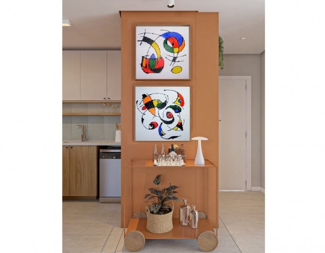 Quadro abstrato releitura de Miró por Katia Almeida medida 50x50