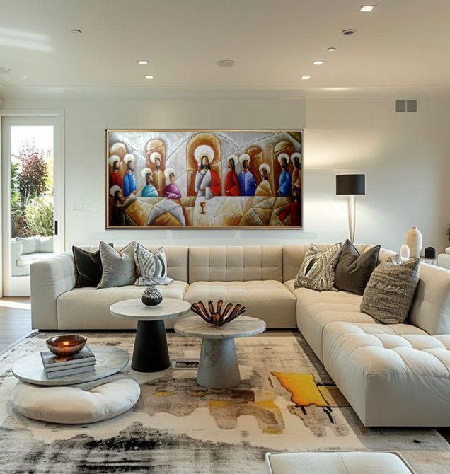 Quadro pintado a mão Santa ceia espatulada,para decoração medida 100x200 