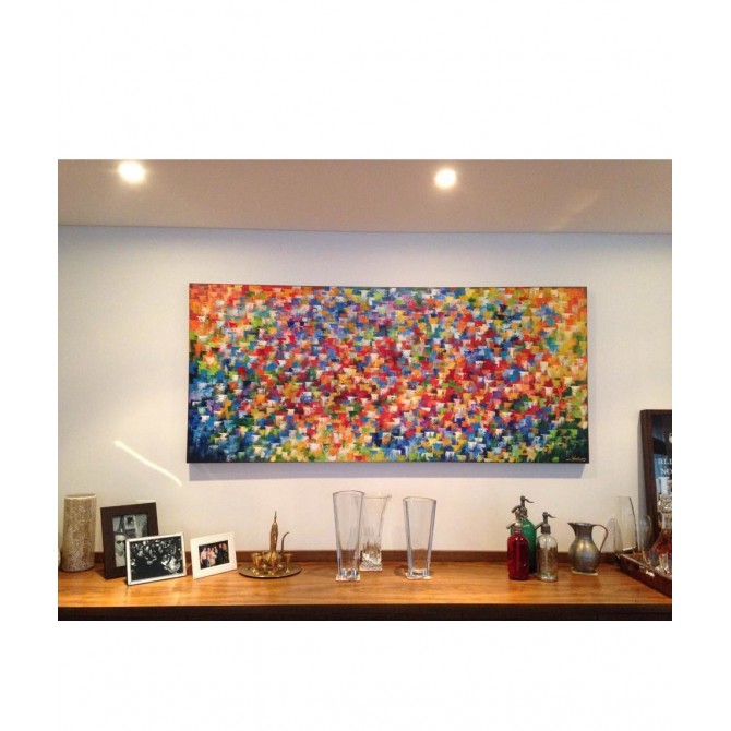 Quadro abstrato multicolorido pintado a mão 80x180 