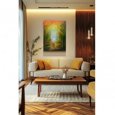 Quadro decorativo pintado a mão paisagem casal vertical medida 70x50