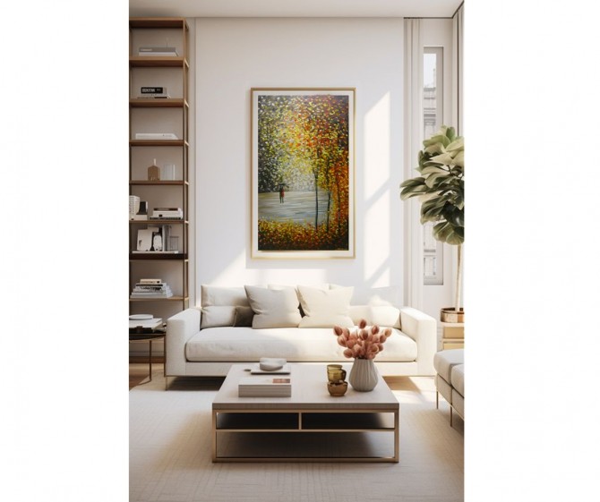 Quadro decorativo pintado a mão arvores e casal , vertical, medida  120x80