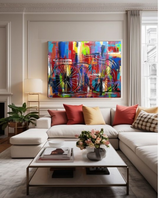 Quadro decorativo pintado a mão tema bike, ciclismo, bicicleta, abstrato,quadro original,medida  70x100 