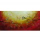 Quadro decorativo pintado a mão tema arvores e passarinhos estilo moderno 2a 60x120