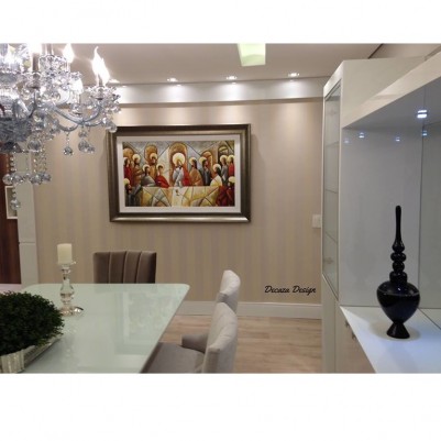 Quadro pintado a mão Santa ceia espatulada, para decoração medida 70x120 