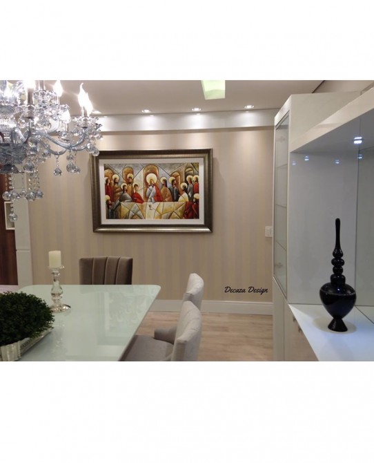 Quadro pintado a mão Santa ceia espatulada, para decoração medida 70x120 