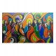 Quadro Santa ceia pintada a mão colorida modelo curvas  medida 60x100 