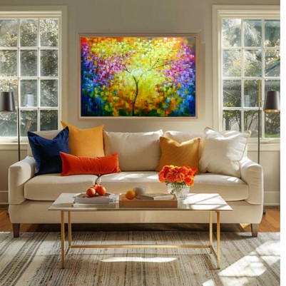 Quadro pintado a mão arvore estilo moderno medida 70x100 