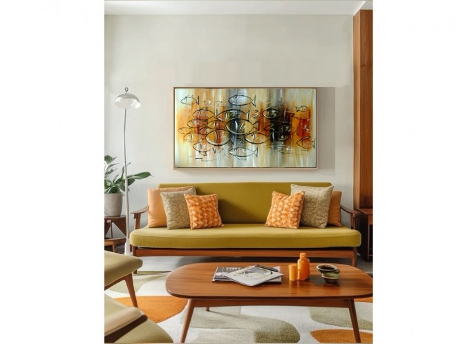 Quadro decorativo pintado a mão peixes 2b medida 50x100 