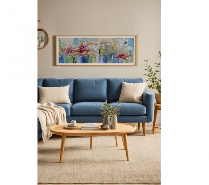 Quadro pintado a mão arvore e passarinhos medida 30x100 